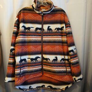 New Western Fleece Full Zip up Sweatshirt women XXL Red Brown Mock Zip Pockets